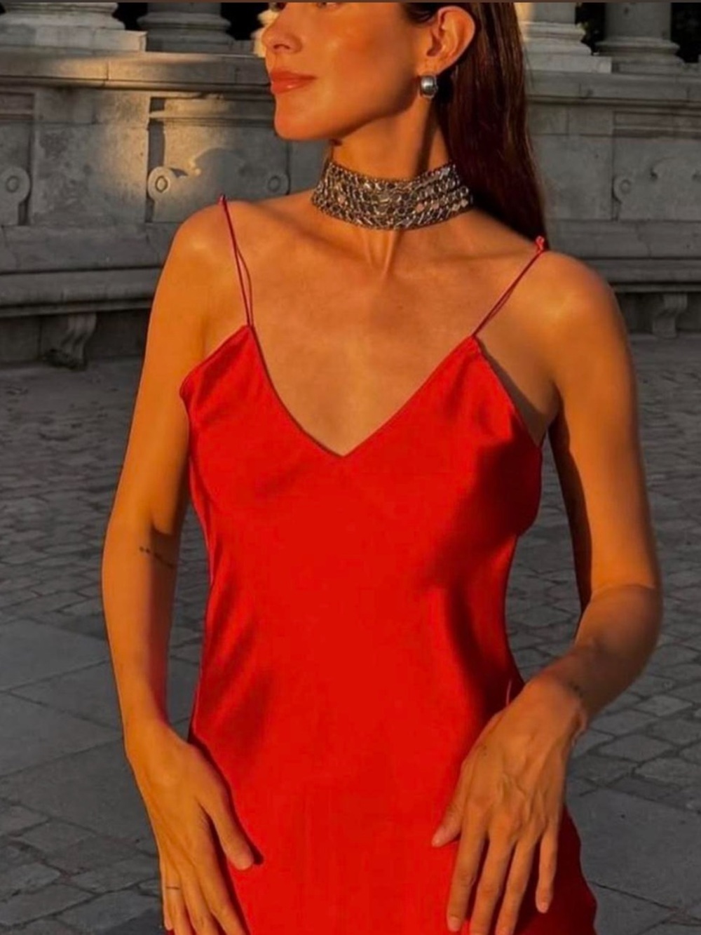 Zara Red Satin Backless Slip Maxi Dress